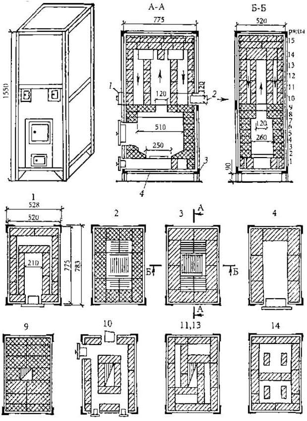 РИСУНОК 7 Тонкостенная каркасная отопительная печь повышенного прогрева